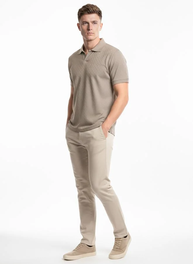 Clans&Hans Men Beige Textured Short Sleeve Polo